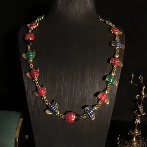 Exquisite gold-plated enamel ladybug and bee necklace featuring colorful cute insects.
