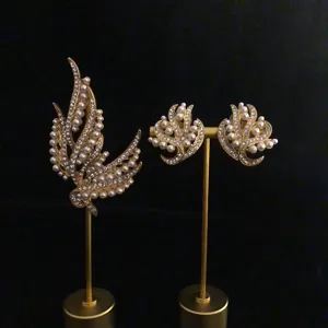 Vintage Baroque Court Style Alloy Brooch And Earrings Set Artificial Pearl Rhinestone Elegant Jewelry Gift For Women