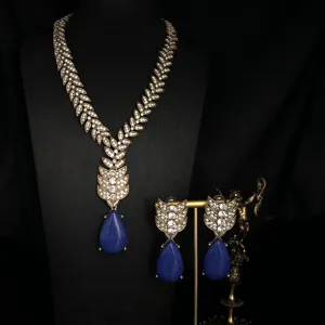 Vintage Cobre Strass Gota de Agua Colgante Collar Pendientes Set Retro Lapislázuli Turquesa Moda Joyería Regalo Para Mujeres