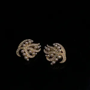 vintage baroque pearl and rhinestone flower brooch earrings set retro court style jewelry