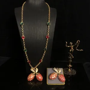 Luxe kristal aardbei ketting broche set zwaar ambacht goud lange trui ketting sieraden