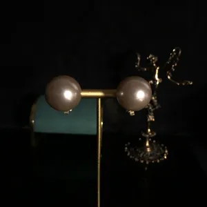 Vintage große graue Glasperle Ohrclips elegante Retro Ohrringe Schmuck Damen Geschenke
