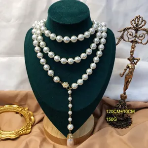 Vielschichtige Glasperlen lange Pulloverkette im Vintage Stil Detailansicht Ansicht.