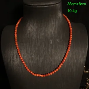 Vintage Boheemse rode kraal ketting met verlengketting, handgemaakte edelsteen sieraden detail.