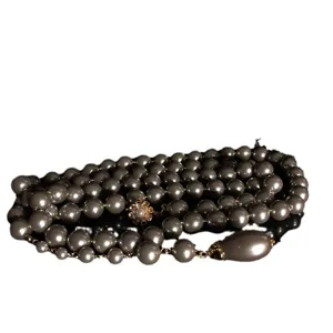 Vintage graue Glasperle lange Pullover Kette Halskette, elegante vielseitige Schmuck.
