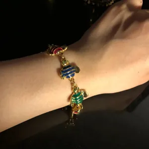 Gold Plated Multi-Color Enamel Bee and Ladybug Charm Bracelet Elegant Fashion Jewelry