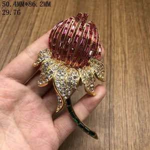 Vintage gold-plated crystal flower bouquet brooch statement elegant rhinestone lapel pin jewelry 50x86mm