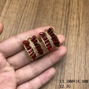 Vintage gold plated red crystal baguette rhinestone geometric statement earrings for women