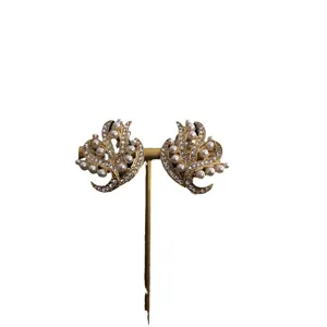 Vintage baroque pearl crystal flower clip-on earrings elegant palace style gold jewelry