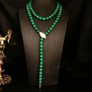 Green agate beaded long necklace with luxury snake head design for women daily wear.