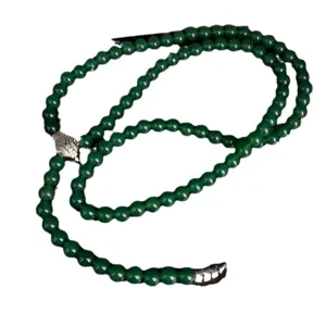 Green agate beaded long necklace with sparkling zircon snake head and tail design for women