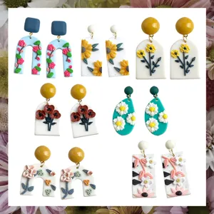 Handgefertigte Polymer Ton Blumen Ohrringe, süßer Sommer Stil Statement Hänge Ohrschmuck.