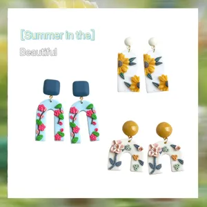 Sommer Handgefertigte Polymer-Ton Blumen Ohrhänger Süße Florale Bogen Ohrringe Für Damen Romantischer Ästhetischer Schmuck