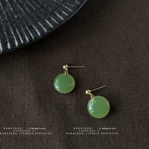 Mint Green Round Geometric Stud Earrings French Style Copper Enamel Earrings For Women Minimalist Small Jewelry Accessory
