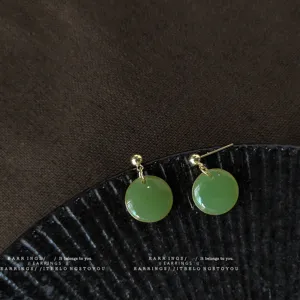 Mint green round geometric stud earrings, Korean ins style elegant fashion jewelry.