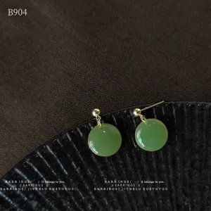 Korean style mint green round geometric drop earrings, elegant sweet niche design jewelry.