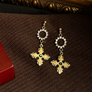 Vintage French Style Copper Alloy Geometric Earrings With Artificial Pearl Rhinestone Gold Earring Jewelry For Women