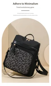 Modischer Damen Leopardenmuster Rucksack mit großer Kapazität, schwarze lässige Schultasche.