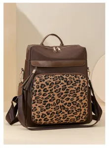 Damen stilvoller Leo-Print Rucksack groesse Kapazitaet Freizeit Tagesrucksack braune Modetasche