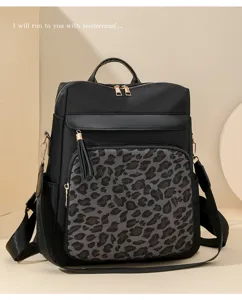 Damen Rucksack mit Leo-Muster modisch schwarz große Kapazität lässig Schule Reise-Tasche