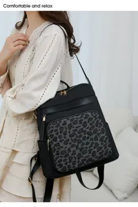 Damen Mode Leo Print Rucksack Grosse Kapazitat Freizeit Reise Schule Tagesrucksack