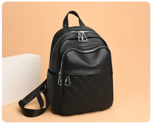 Sac à dos noir matelassé pour femme élégant sac de voyage décontracté style urbain mode