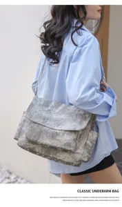Casual canvas shoulder bag for women, large capacity messenger bag with multiple pockets.