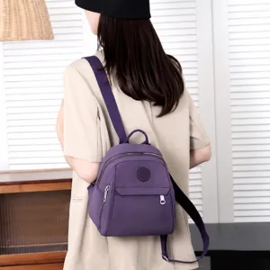 Womens Casual Oxford Cloth Mini Backpack Lightweight Travel Daypack Small School Bag With Front Zipper Pocket