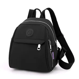 Black mini backpack for women, lightweight oxford cloth casual daypack, travel small bag.