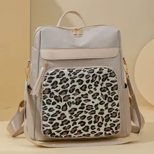 Damen Mode Leopard Print Rucksack Freizeit Tasche Schultertasche mit Quaste Design