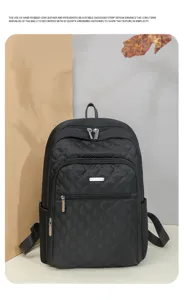 Schwarzer gesteppter Rucksack Damen Mode lässige Reise leichtere Nylontasche stilvoll chic