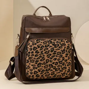 Modischer Damen Rucksack in Braun mit Leo-Muster Tasche Alltag Freizeit Tasche neu