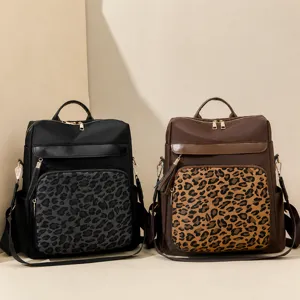 Retro Damen Rucksack mit Leodruck große Kapazität Mode lässige Schultertasche stilvoll