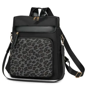 Stilvoller Damen Rucksack Schwarz mit Leo Print Tasche Freizeit Alltagsrucksack Neu