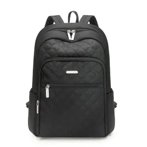 Schwarzer gesteppter Damen Rucksack, stilvoller leichter Freizeitrucksack fuer Reisen.