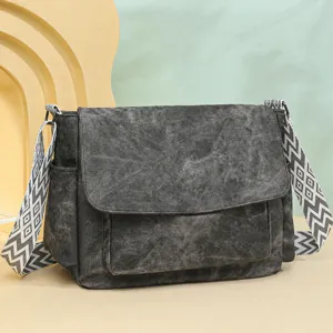 Fashion PU Leather Women Shoulder Bag Large Capacity Casual Crossbody Bag Commuter Handbag With Wide Strap