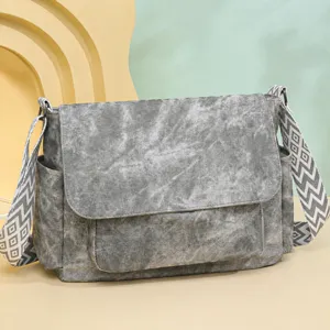 Stylish casual women messenger bag large capacity grey canvas shoulder crossbody bag chic