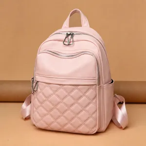 Sac à dos matelassé rose pour femme sac de voyage décontracté élégant avec poches