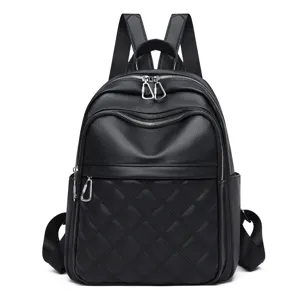 Sac à dos matelassé noir classique pour femme, grand sac de voyage décontracté élégant.