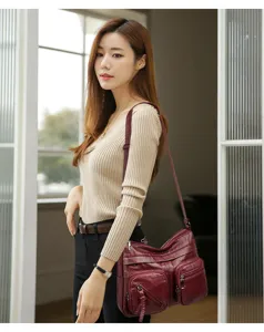 Women multi-pocket crossbody shoulder bag retro casual commuter handbag large capacity daily use