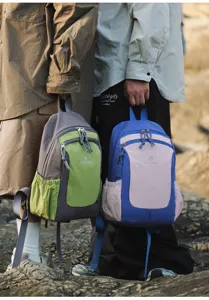 Casual color-blocking backpack for outdoor travel, featuring dual straps and handy front pockets.