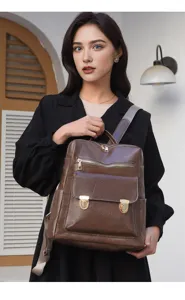 Stilvoller brauner Lederrucksack für Damen, große Kapazität Vintage Reise Tagesrucksack.