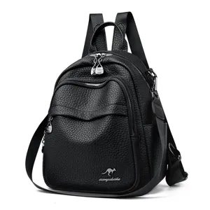Sac à Dos Casual en Cuir PU pour Femmes Poches Multiples Grande Capacité Voyage École Sac de Livre Imperméable Mode