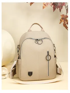 Beiger gewebter Reise-Rucksack Detailansicht, stilvolle elegante Alltags-Pendlertasche