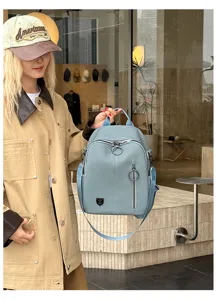 Damen hellblaue strukturierte Leder Konvertierbare Rucksack lässige Alltagstasche