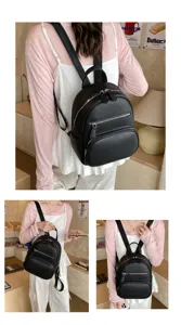 Stylish black leather mini backpack for women casual daily wear trendy small shoulder bag