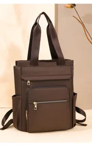 Versatile brown oxford cloth backpack for women, multi-functional business and travel bag.
