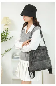 Zaino vintage casual da donna alla moda, elegante borsa a tracolla antifurto con nappa.
