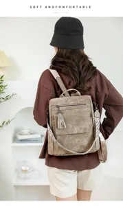 Zaino casual da donna in tela vintage marrone, borsa da viaggio per la scuola e lavoro