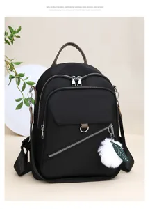 Zaino casual da donna in tinta unita semplice viaggio scuola con ciondolo pon-pon
